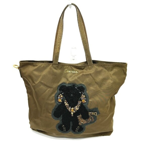 PRADA Bear Stone Tote bag Nylon / Leather BrownBased/GoldHardware - Picture 1 of 16